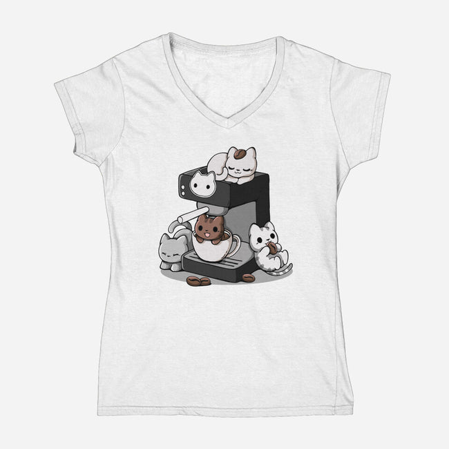 Cat Coffee Machine-Womens-V-Neck-Tee-Vallina84
