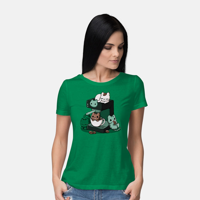 Cat Coffee Machine-Womens-Basic-Tee-Vallina84