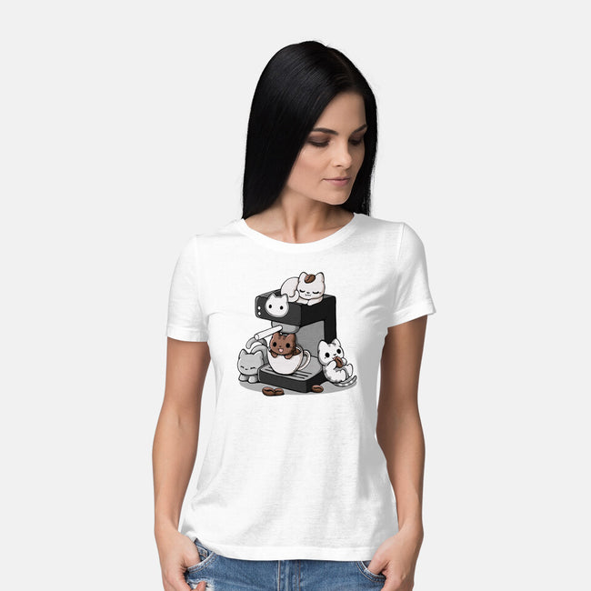 Cat Coffee Machine-Womens-Basic-Tee-Vallina84
