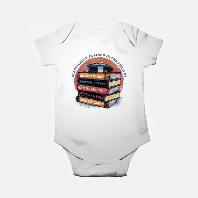 Classically Trained In Video Games-Baby-Basic-Onesie-glitchygorilla