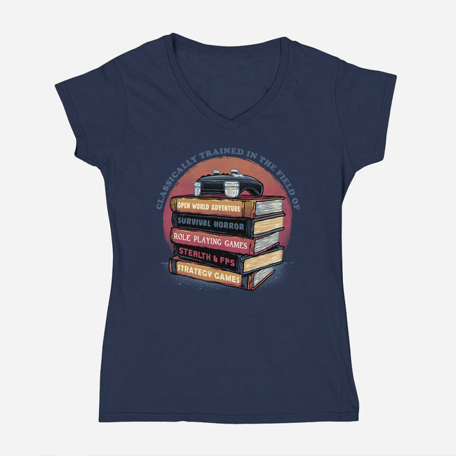 Classically Trained In Video Games-Womens-V-Neck-Tee-glitchygorilla