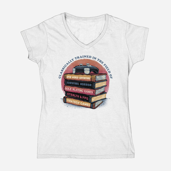 Classically Trained In Video Games-Womens-V-Neck-Tee-glitchygorilla