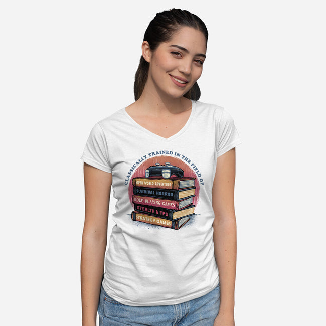 Classically Trained In Video Games-Womens-V-Neck-Tee-glitchygorilla