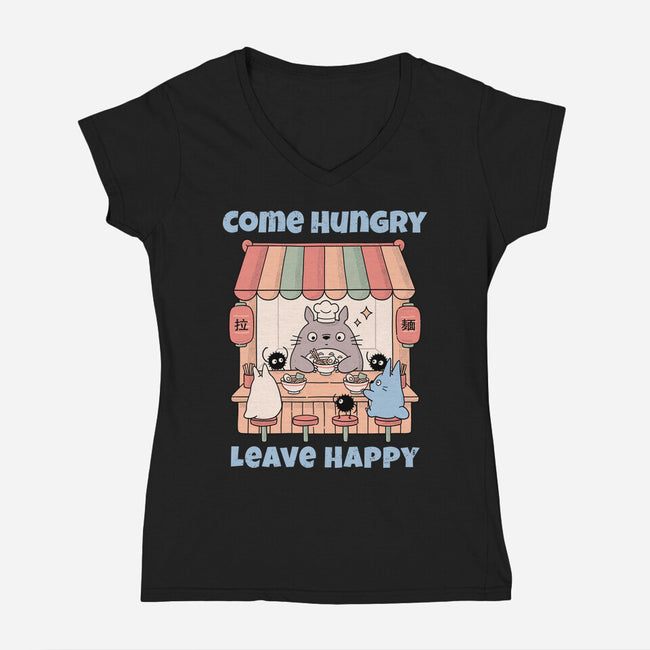 Come Hungry Leave Happy-Womens-V-Neck-Tee-GODZILLARGE