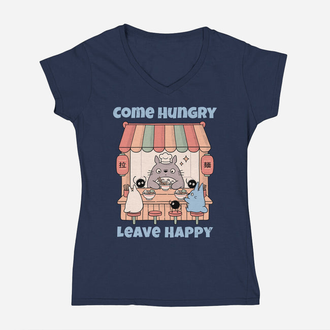 Come Hungry Leave Happy-Womens-V-Neck-Tee-GODZILLARGE