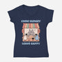 Come Hungry Leave Happy-Womens-V-Neck-Tee-GODZILLARGE