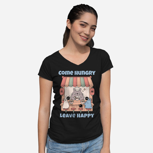 Come Hungry Leave Happy-Womens-V-Neck-Tee-GODZILLARGE