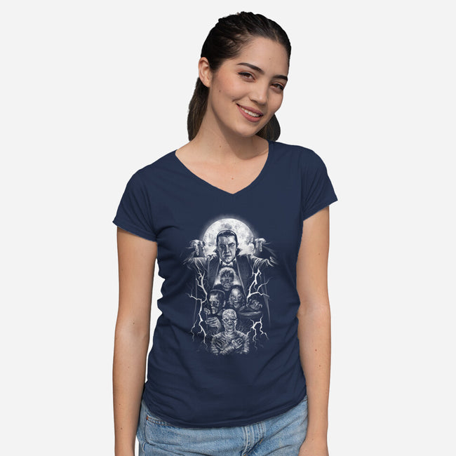 Monsters Squad-Womens-V-Neck-Tee-zascanauta