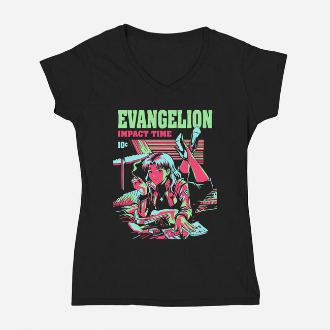 Evangelion Impact Time-Womens-V-Neck-Tee-Diego Gurgell