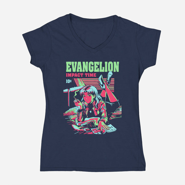 Evangelion Impact Time-Womens-V-Neck-Tee-Diego Gurgell