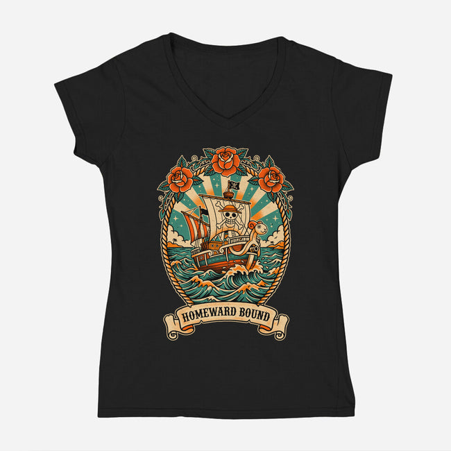 Oldschool Pirate Ship-Womens-V-Neck-Tee-P1yu5h