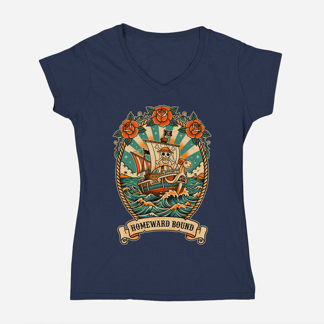 Oldschool Pirate Ship-Womens-V-Neck-Tee-P1yu5h