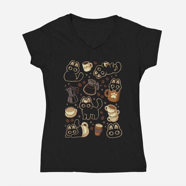 Cute Cats And Coffee Lover-Womens-V-Neck-Tee-xMorfina