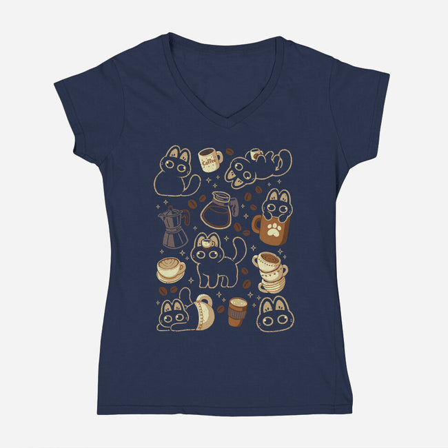 Cute Cats And Coffee Lover-Womens-V-Neck-Tee-xMorfina