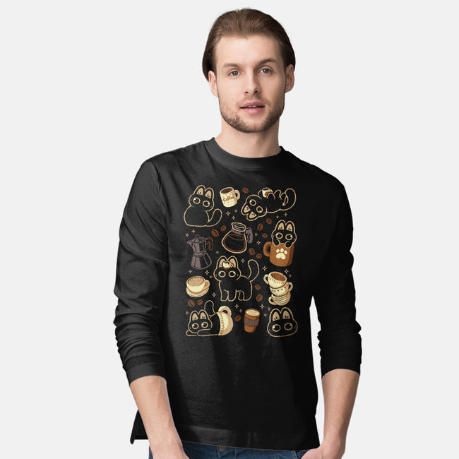 Cute Cats And Coffee Lover-Mens-Long Sleeved-Tee-xMorfina