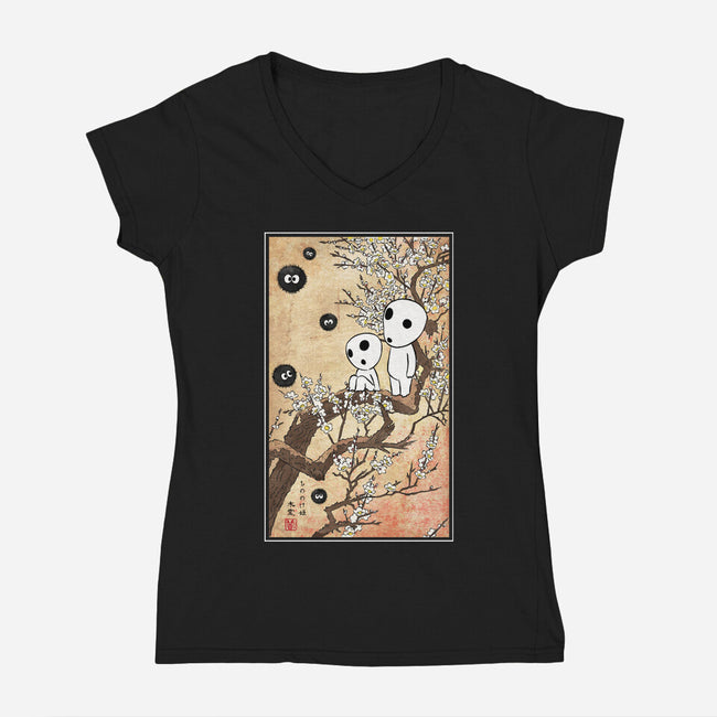 Tree Spirits Meet The Soot Sprites-Womens-V-Neck-Tee-DrMonekers