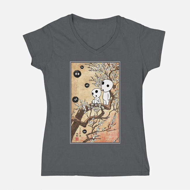Tree Spirits Meet The Soot Sprites-Womens-V-Neck-Tee-DrMonekers
