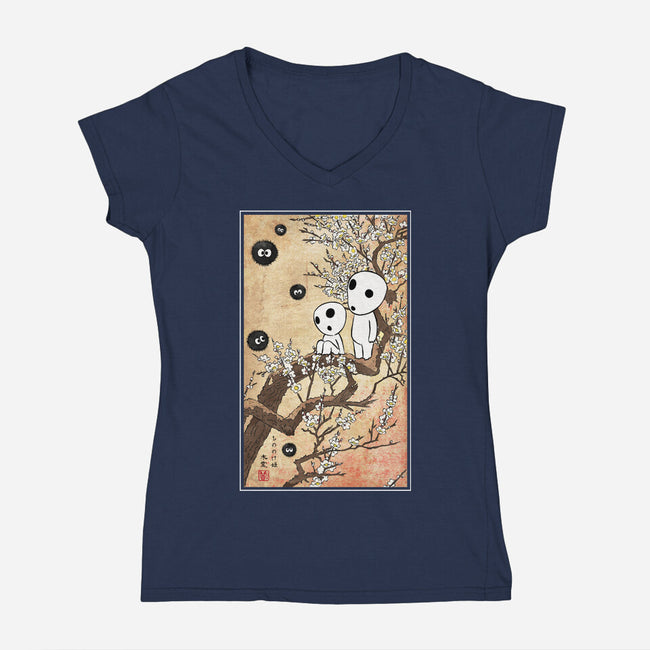 Tree Spirits Meet The Soot Sprites-Womens-V-Neck-Tee-DrMonekers