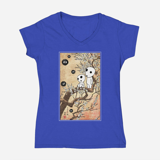 Tree Spirits Meet The Soot Sprites-Womens-V-Neck-Tee-DrMonekers