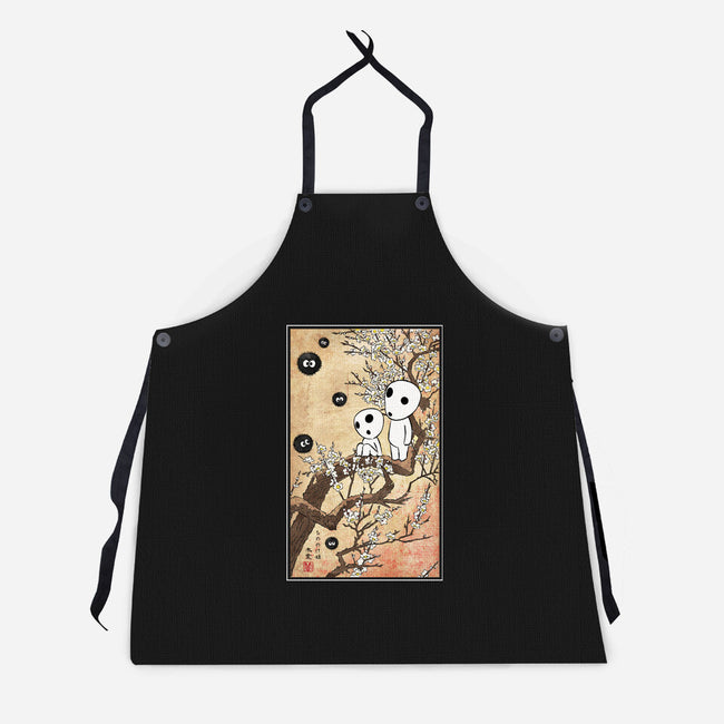 Tree Spirits Meet The Soot Sprites-Unisex-Kitchen-Apron-DrMonekers