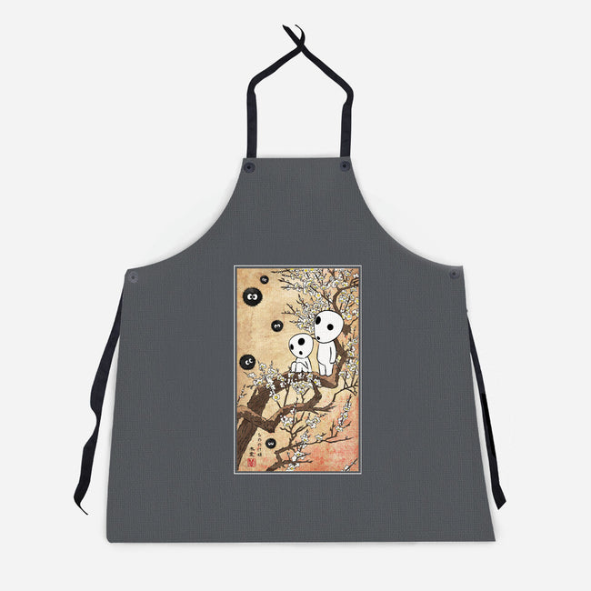 Tree Spirits Meet The Soot Sprites-Unisex-Kitchen-Apron-DrMonekers