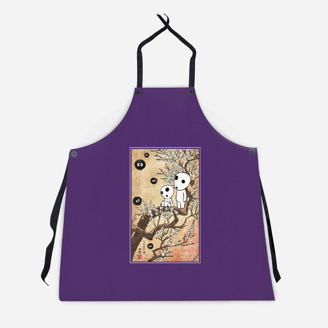Tree Spirits Meet The Soot Sprites-Unisex-Kitchen-Apron-DrMonekers