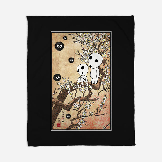 Tree Spirits Meet The Soot Sprites-None-Fleece-Blanket-DrMonekers