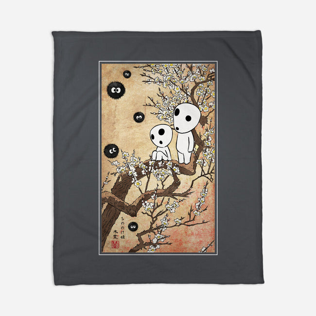 Tree Spirits Meet The Soot Sprites-None-Fleece-Blanket-DrMonekers