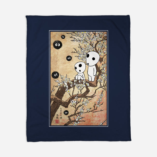 Tree Spirits Meet The Soot Sprites-None-Fleece-Blanket-DrMonekers