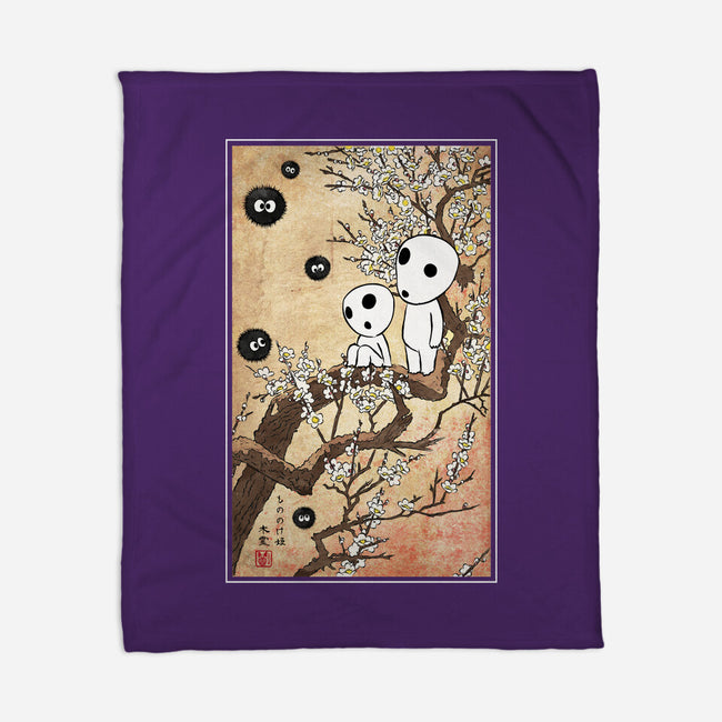 Tree Spirits Meet The Soot Sprites-None-Fleece-Blanket-DrMonekers