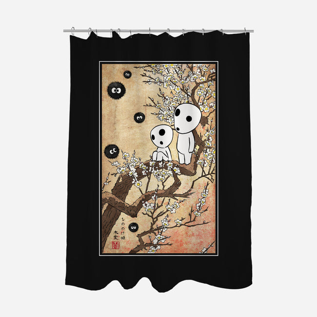 Tree Spirits Meet The Soot Sprites-None-Polyester-Shower Curtain-DrMonekers