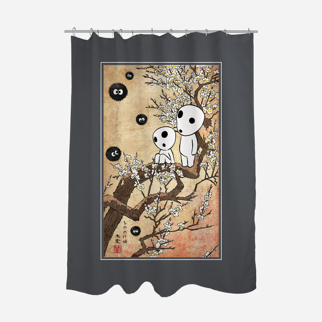 Tree Spirits Meet The Soot Sprites-None-Polyester-Shower Curtain-DrMonekers