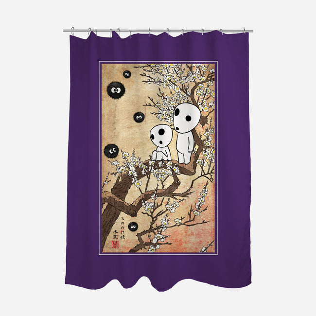 Tree Spirits Meet The Soot Sprites-None-Polyester-Shower Curtain-DrMonekers
