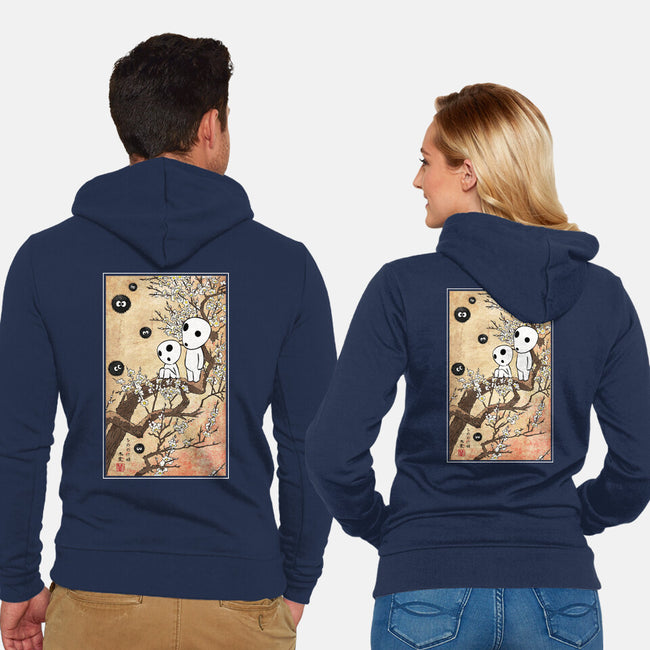 Tree Spirits Meet The Soot Sprites-Unisex-Zip-Up-Sweatshirt-DrMonekers