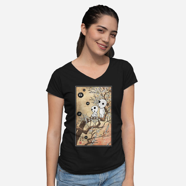 Tree Spirits Meet The Soot Sprites-Womens-V-Neck-Tee-DrMonekers