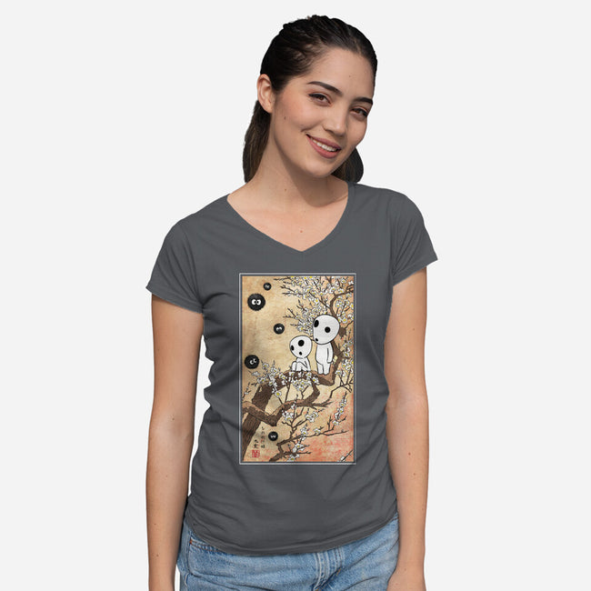 Tree Spirits Meet The Soot Sprites-Womens-V-Neck-Tee-DrMonekers