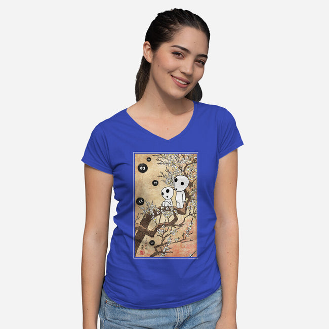 Tree Spirits Meet The Soot Sprites-Womens-V-Neck-Tee-DrMonekers