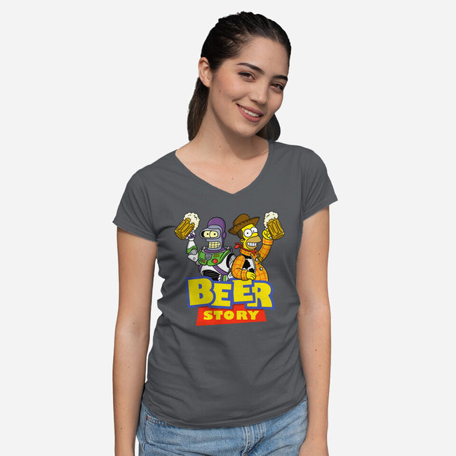 Beer Story-Womens-V-Neck-Tee-Barbadifuoco