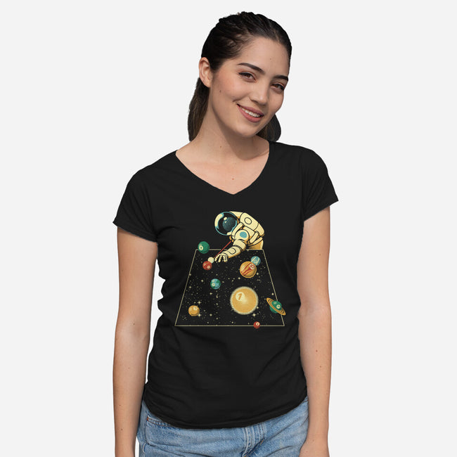 Billiard Ball Solar System-Womens-V-Neck-Tee-tobefonseca