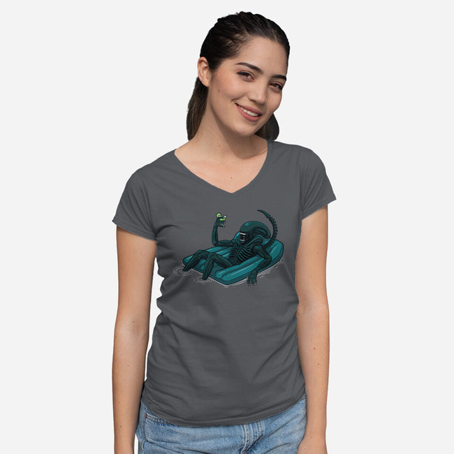 Alien In Summer-Womens-V-Neck-Tee-jasesa