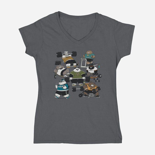 Bear Gym-Womens-V-Neck-Tee-pigboom
