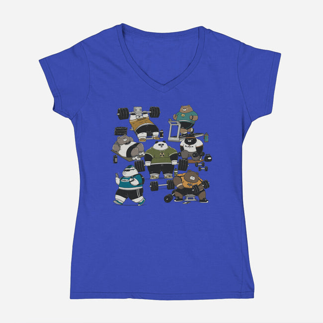 Bear Gym-Womens-V-Neck-Tee-pigboom
