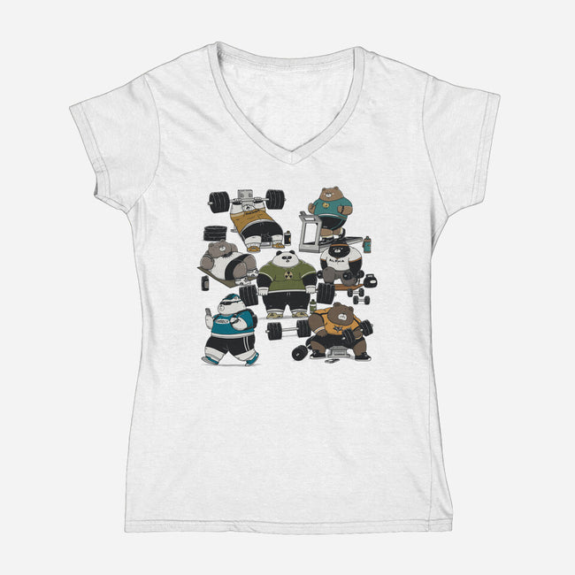 Bear Gym-Womens-V-Neck-Tee-pigboom