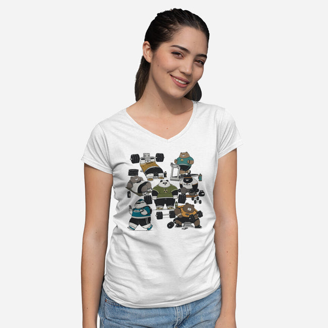 Bear Gym-Womens-V-Neck-Tee-pigboom
