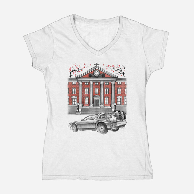 88 And Tower Sumi-E-Womens-V-Neck-Tee-Astrobot Invention