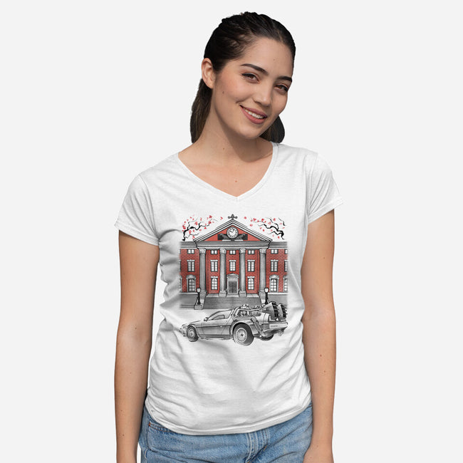88 And Tower Sumi-E-Womens-V-Neck-Tee-Astrobot Invention