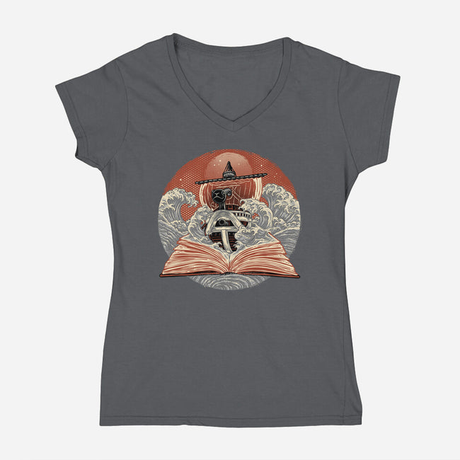 Tidal Pages-Womens-V-Neck-Tee-glitchygorilla