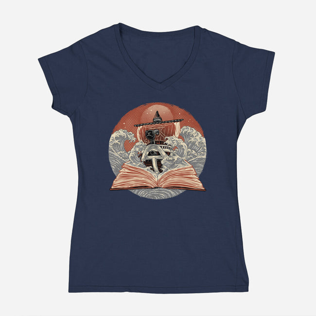 Tidal Pages-Womens-V-Neck-Tee-glitchygorilla