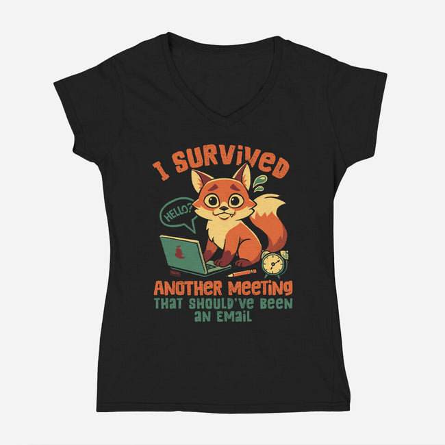 I Survived Another Meeting-Womens-V-Neck-Tee-worlddominationforcats