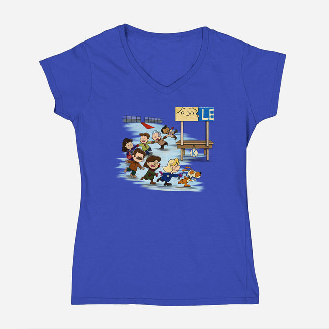 Get On Your Feet-Womens-V-Neck-Tee-DrawnByBryan